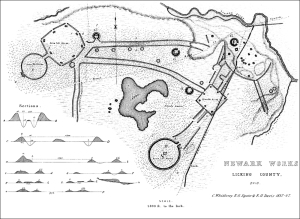 Famous drawing of Earthworks in Newark, Ohio by Squier, Davis and Whittlesey, 1837-1847.